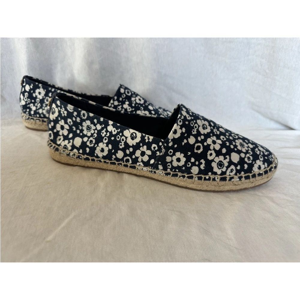 Tory Burch Canvas Navy with white Floral print back logo Espadrilles size 10 - Picture 7 of 15